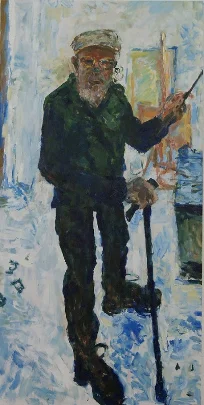 Self-Portrait with Green Waistcoat and Stick, 2020, 128 x 65cm